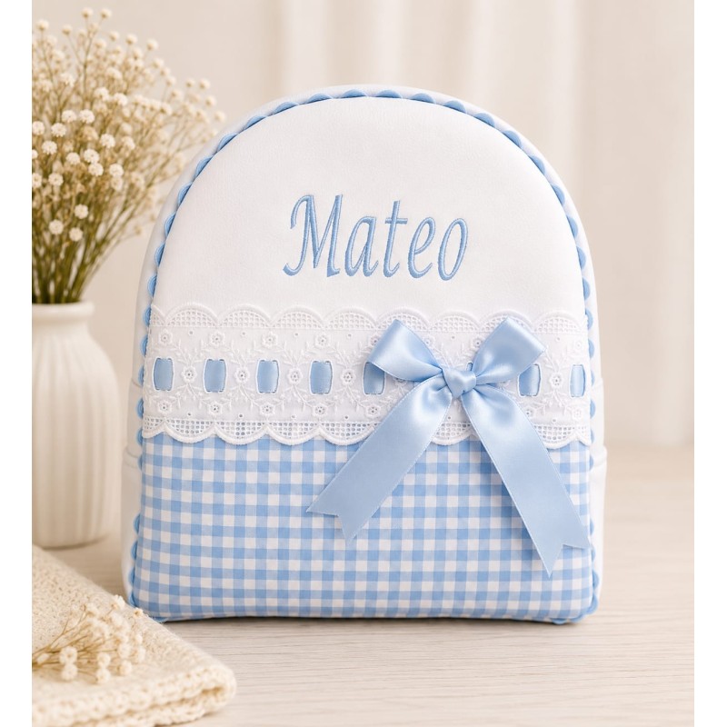 Mochila vichy celeste